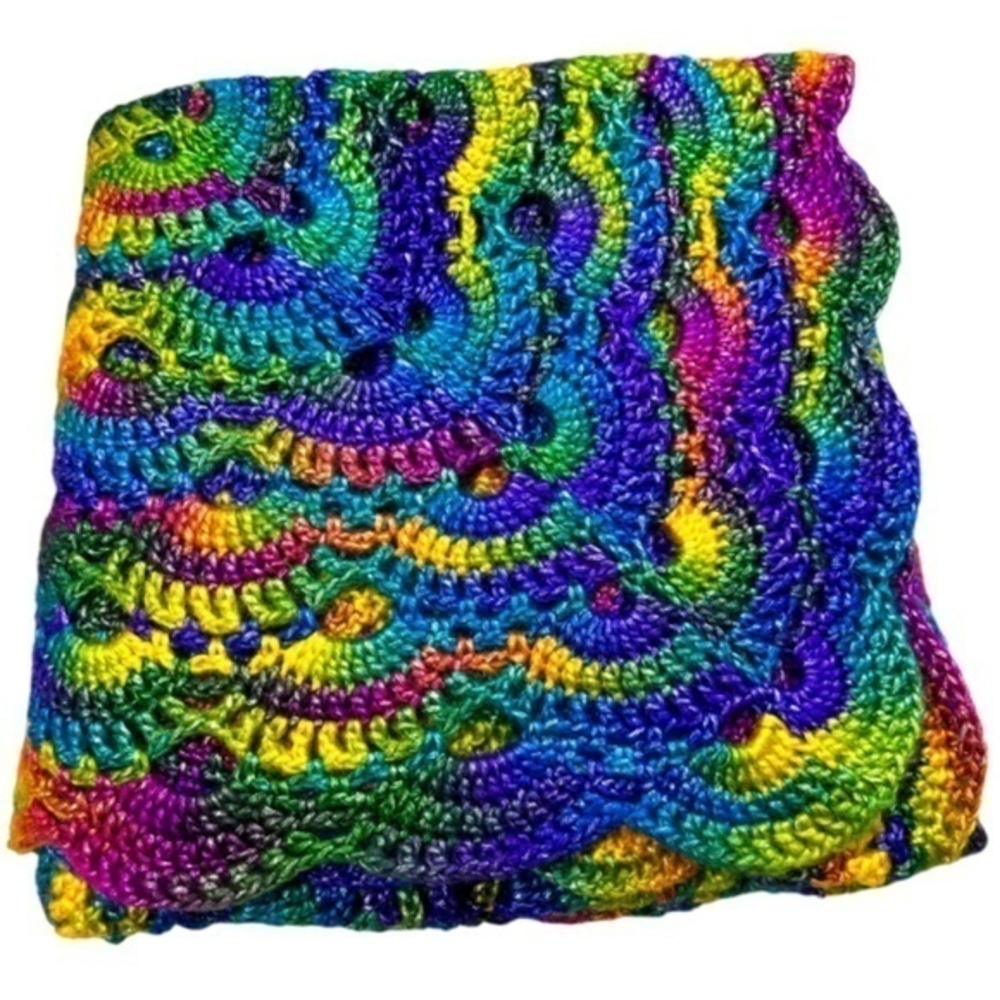 Handcrafted Crochet Lapgan Throw Blanket Picasso Rainbow Ice Yarn‎ Virus Stitch